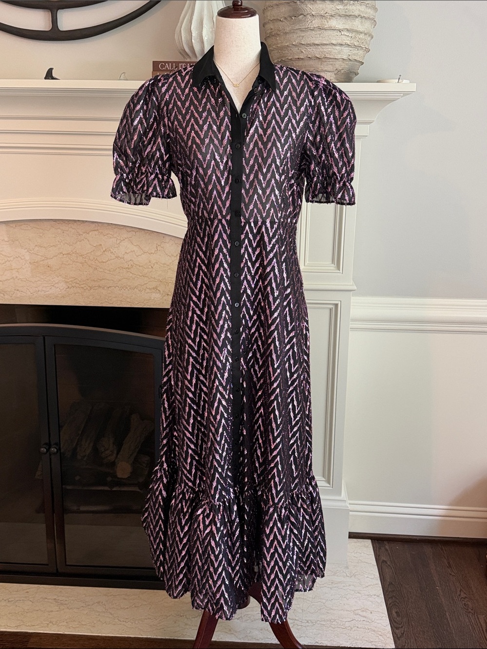 Zara Sparkly Metallic Maxi Button Down Shirt Dress NEW NWT - Picture 4 of 7